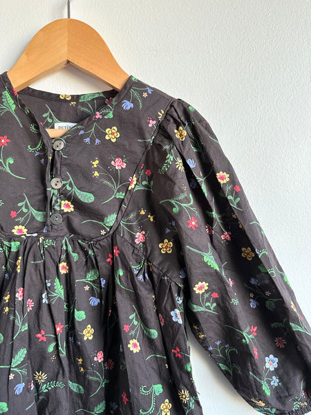 Petits Vilains Black Long Sleeve Cotton Floral Dress • 2-3 years
