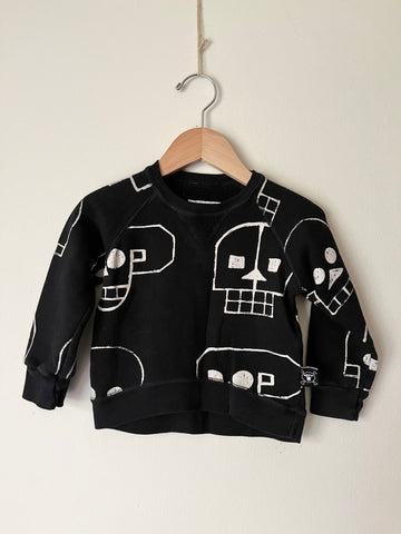 Nununu Black and White Skull Sweatshirt • 6-12 months