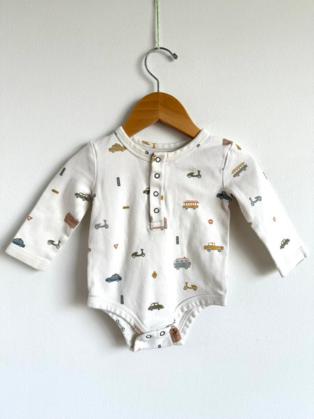 Pehr Cars Long Sleeve Button Up Onesie • 3-6 months