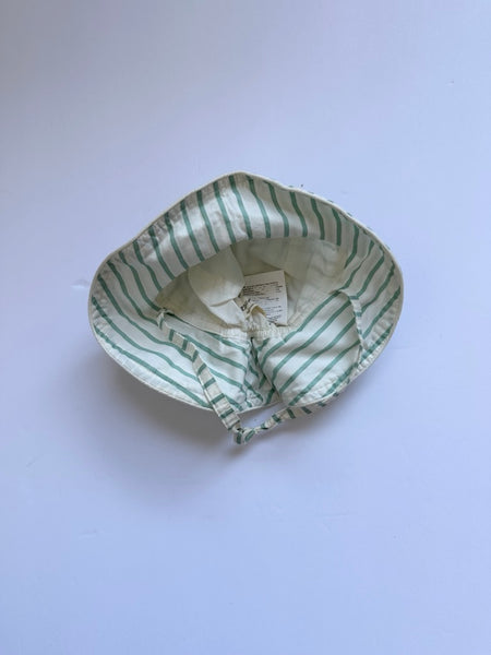 Pehr Cotton Striped Green and White Bucket Hat • 0-6 months