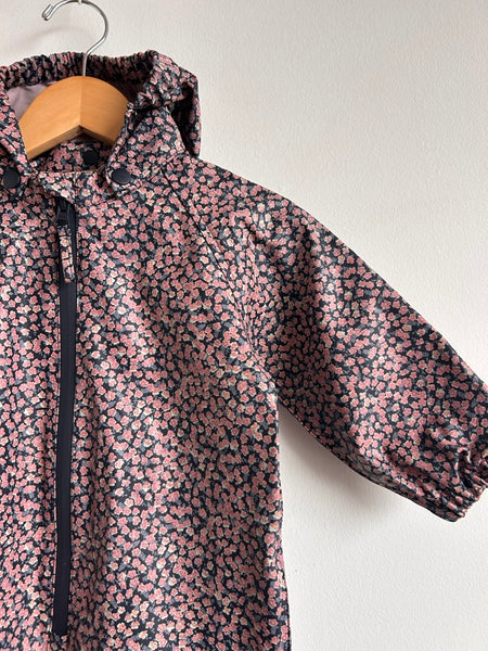Wheat Pink and Blue Floral Rubberized Rainsuit • 18-24 months