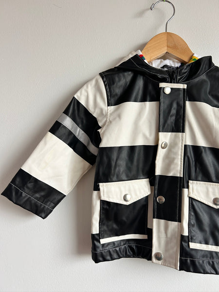 Marimekko White and Black Striped Rainjacket • 2 years