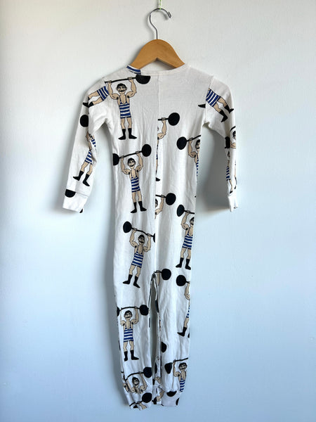 Mini Rodini Strong Man White Romper • 2 years