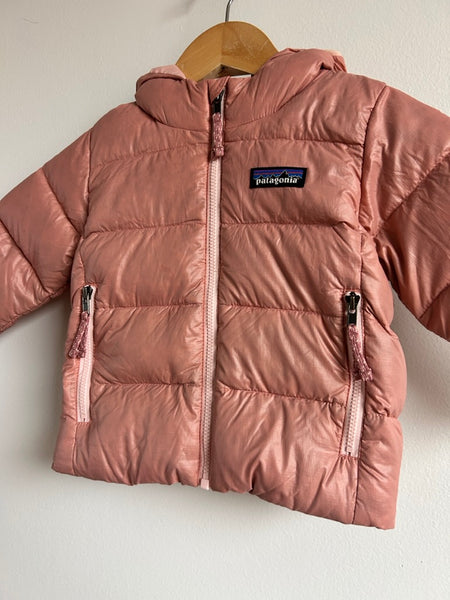 Patagonia Hi Loft Down Light Pink Hoodie • 6-12 months