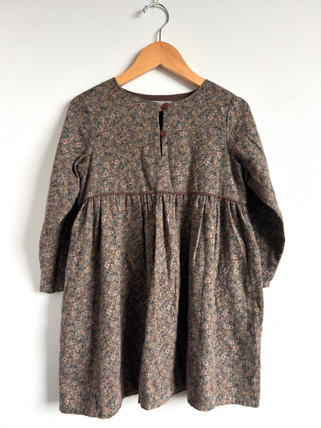 Wheat Flannel Long Sleeve Blue Purple Floral Dress with Buttons • 5-6 years