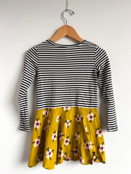 Tea Long Sleeve Striped/Floral Cotton Dress • 4 years