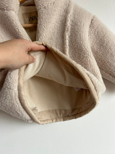 Zara White Fuzzy Fleece Lined Sherpa 1/4 Zip • 1-2 years