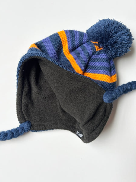 Kombi Fleece Lined Blue Knit Toque with Pom Pom • 2-6 (One Size)