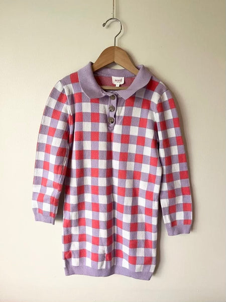 Seed Heritage Knit Long Sleeve Collared Gingham Dress • 7-8 years