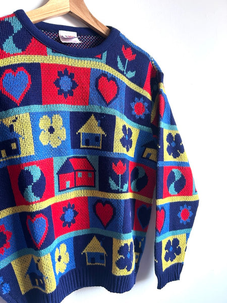 Vintage HG Kids Houses Colourful Sweater • 8-11 years