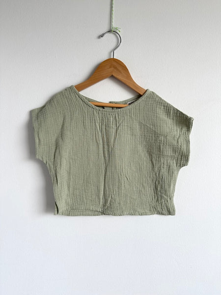 Petits Vilains Light Green Muslin Top with Button Back • 2-3 years