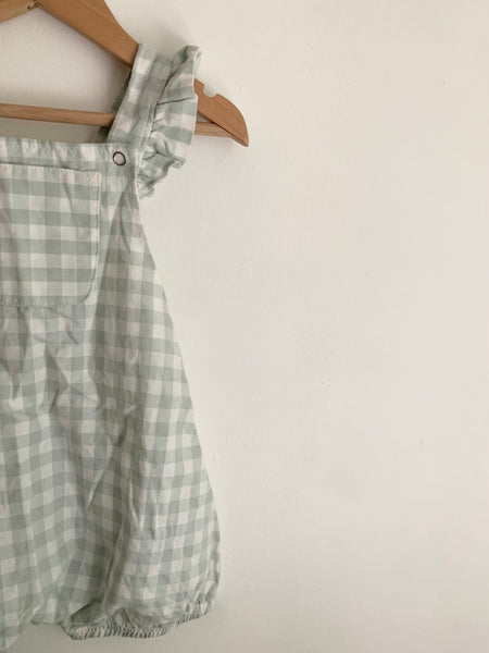 Nest and Nurture Green Gingham Overalls • 2 years