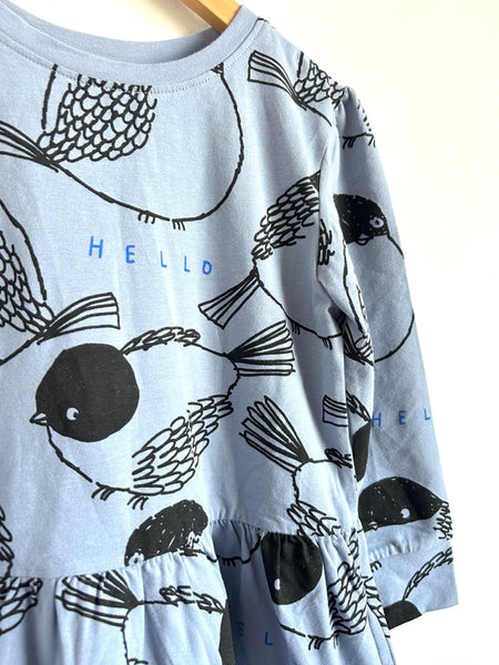 Minti Melbourne Birds Blue Long Sleeve Dress • 4 years