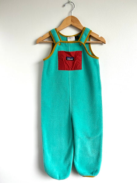 Patagonia Teal and Gold Fleece Overalls • 3-4 years