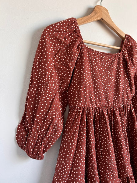 NEW Alice and Ames "Juliet" Brown Polkadot Tiered Puff Sleeve Dress • 8-9 years