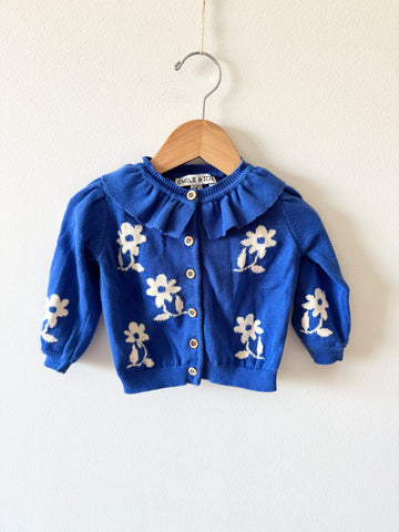 Emilie et Ida Ruffle Collar Blue Floral Cardigan • 6 months