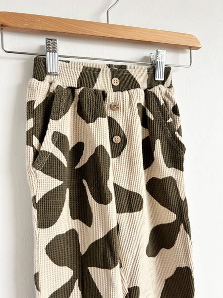 Zara Cream and Green Waffle Big Floral Pants • 4-5 years