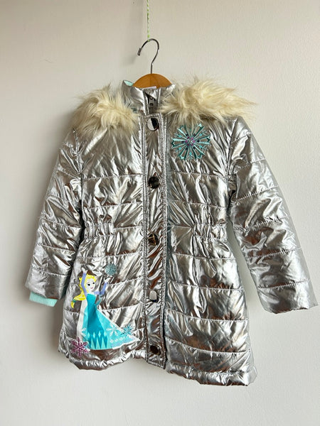 Disney Silver Metallic Jacket with Furry Hood • 2-3 years
