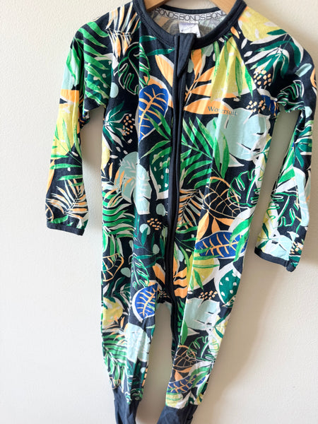 Bonds Navy Tropical Leaf Print Wondersuit • 18-24 months