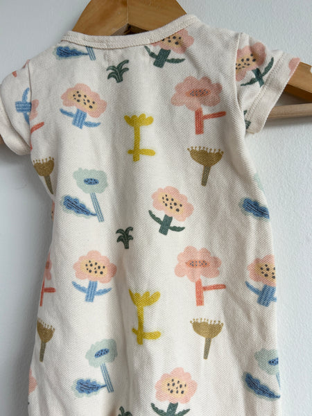 Wilson and Frency Textured Short Sleeve Floral Ruffle Romper • 3-6 months