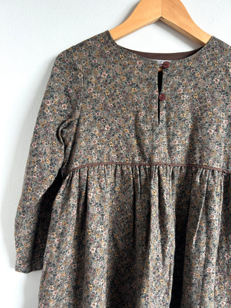 Wheat Flannel Long Sleeve Blue Purple Floral Dress with Buttons • 5-6 years
