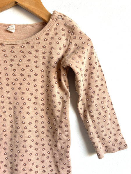 Quincy Mae Muted Blush Brown Daisy Long Sleeve Onesie • 12-18 months