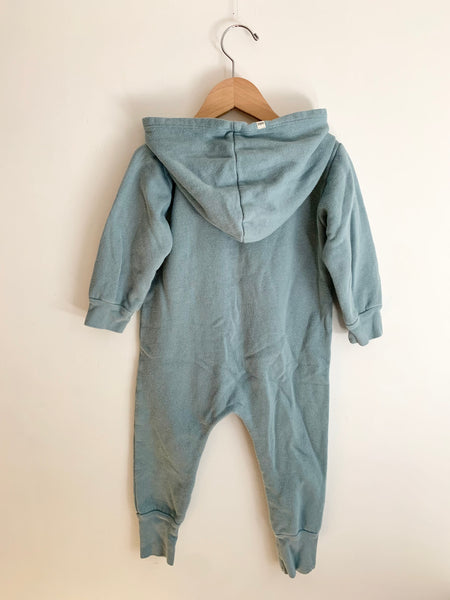 Mini Mioche Blue Hooded Zip Romper • 1-2 years