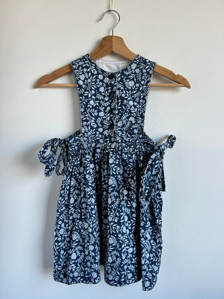 Vintage Esprit Blue Pinafore Style Floral Dress with Ties • 2-3 years