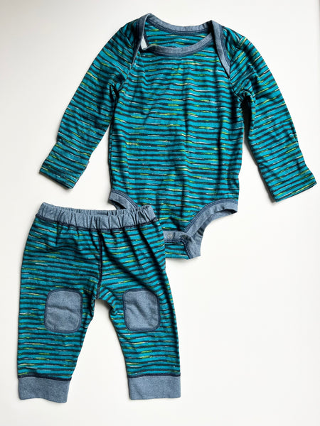 Patagonia 2pc Baselayer Striped Blue Set • 3-6 months