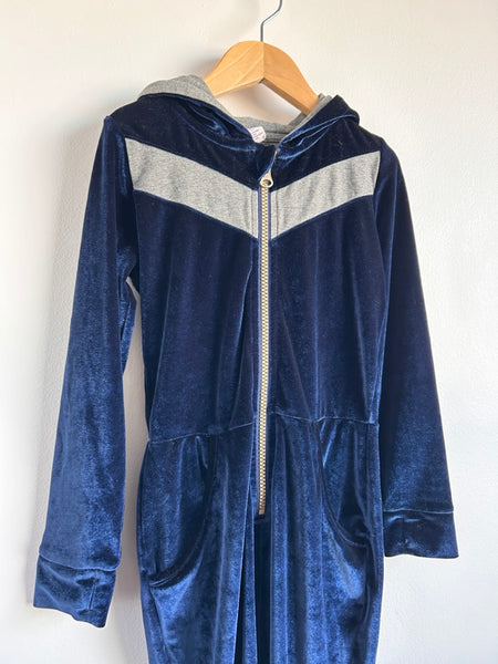 PK Beans Blue Velour Hooded Jumpsuit • 4-5 years
