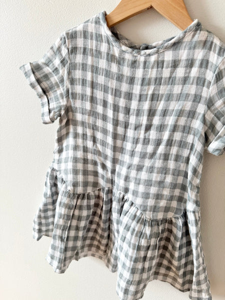 Zara Green and White Gingham Cotton Gauze Dress • 2-3 years