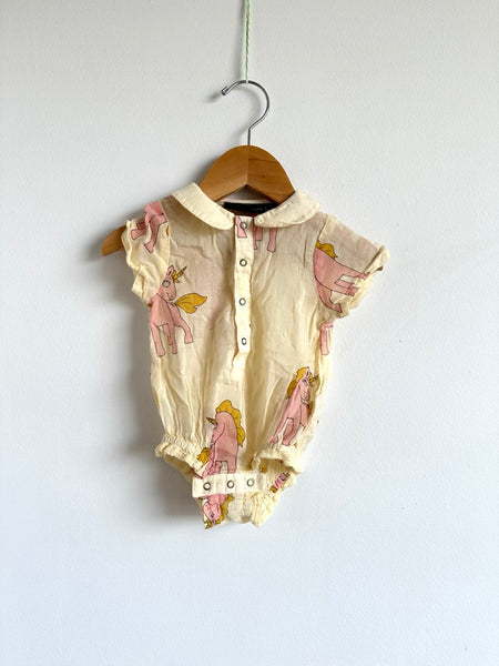 Mini Rodini Unicorn Collared Onesie • 3-6 months