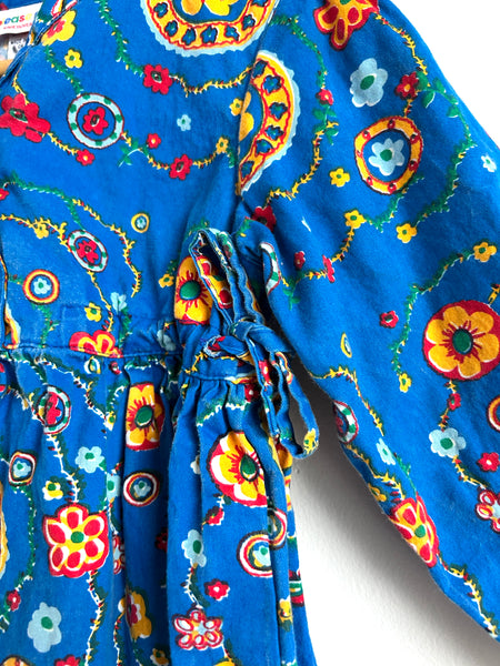 Vintage Please Mum Blue Collared Long Sleeve Cotton Dress • 4-6 years (small)