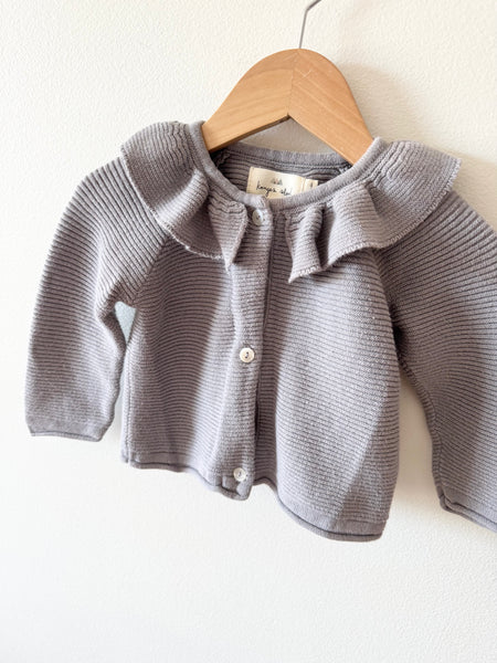 Konges Sjold Grey Ruffle Neck Cardigan • 6-12 months