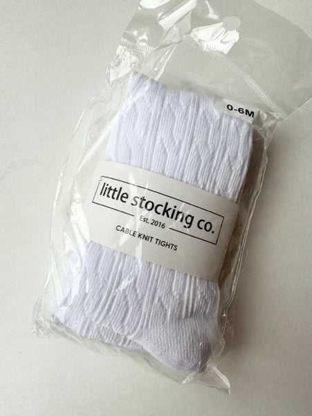 NEWE Little Stocking Co Ribbed White Tights • 0-6 months