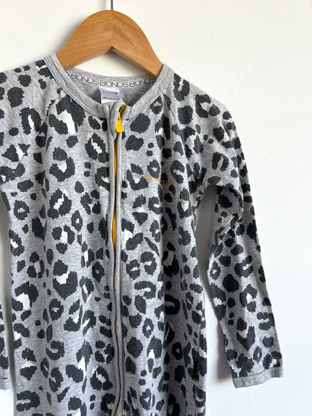 Bonds Grey Leopard Zip Romper • 3 years