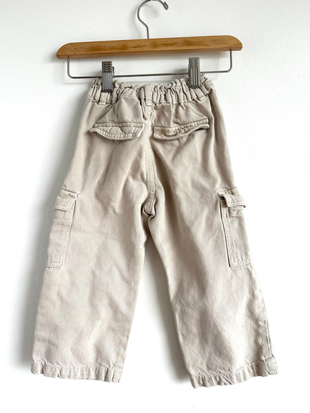 Zara Cream Elastic Waist Cargo Pants • 2-3 years