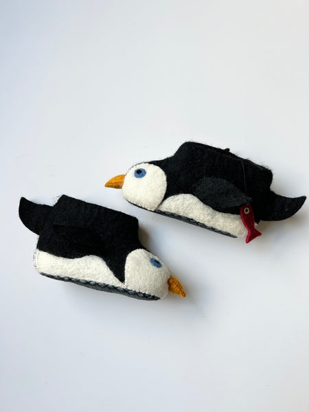 SewHeartFelt Felted Wool Penguin Slippers • 6-7c (6.5" long)