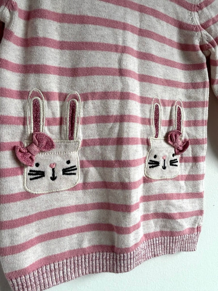 Primark Long Sleeve Striped Bunny Sweater Dress • 9-18 months