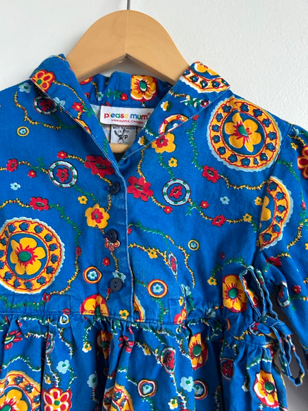 Vintage Please Mum Blue Collared Long Sleeve Cotton Dress • 4-6 years (small)