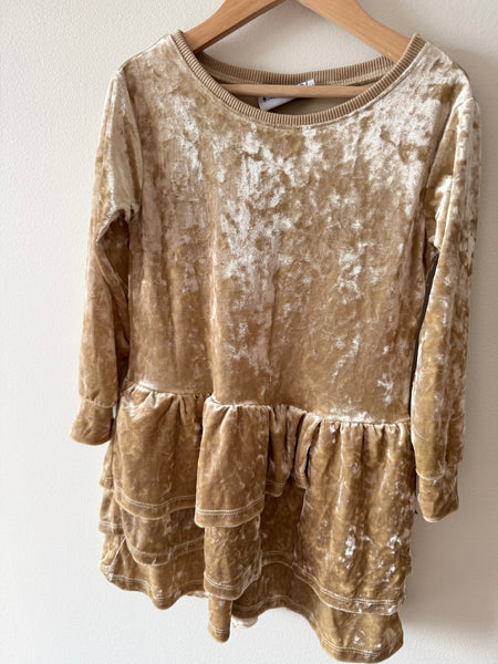 Minti Crushed Velvet Gold Long Sleeve Dress • 4-6 years