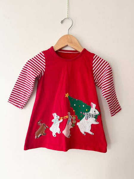 Red Applique Long Sleeve Dress • 1-2 years *
