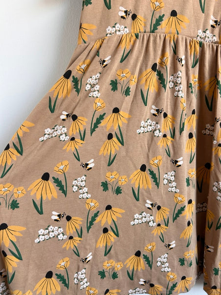 Little and Lively Brown Flower + Bee Dress • 7-8 years