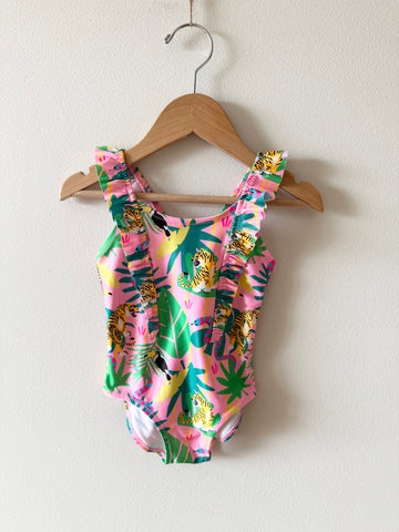 H&M Pink + Yellow Tiger Swimsuit • 18-24 months