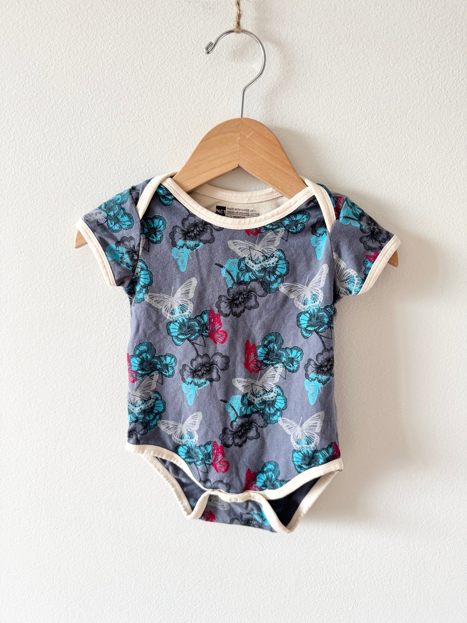 Pact Organic Blue Butterfly Onesie • 6-12 months