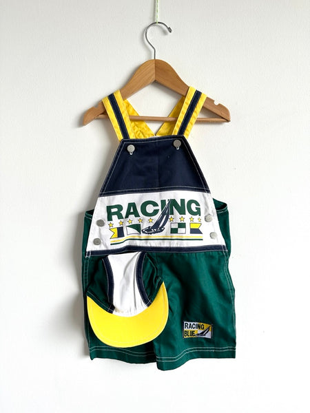 NEW Vintage 2pc "Racing" Shortalls and Hat • 3-4 years