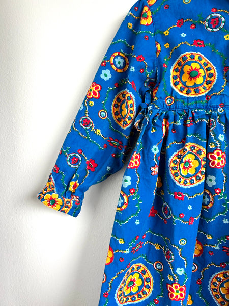 Vintage Please Mum Blue Collared Long Sleeve Cotton Dress • 4-6 years (small)