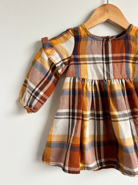 Children's Place Brown Plaid Dress with Ruffles • 6-12 months