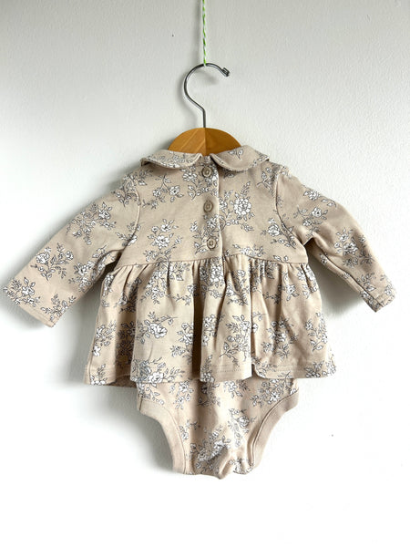 Gap Tan Floral Collared Onesie Dress • 0-3 months