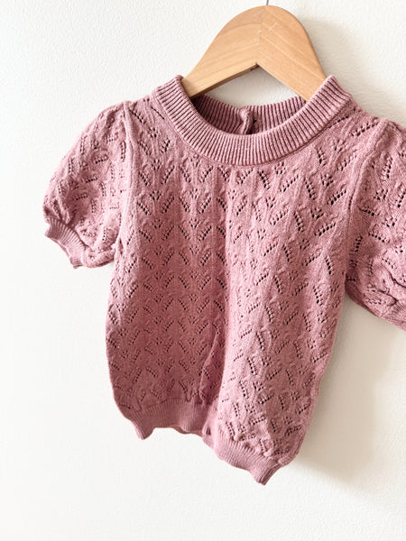 Jamie Kay Pink Eyelet Sweater with Puff Sleeves • 1-2 years